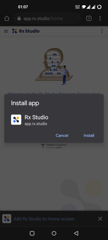 Install Rx Studio app popup